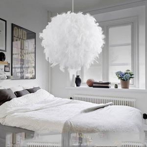 LUSTRE ET SUSPENSION 30cm Plafonnier lustre éclairage boule de plumes simple moderne Créatif décoration de chambre d'exposition - Blanc