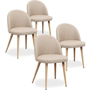 Chaise scandinave 'Karl' grise similicuir 4 pieds en bois naturel salle à  manger cuisine - Set de 6