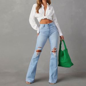 JEANS Pantalons jeans Femmes taille haute troue Denim ev