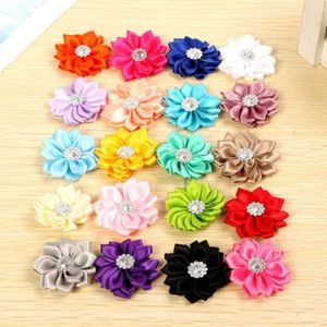 LIDA LYDI Broche fleur bleu et turquoise en tissu satin et mousseline de soie.