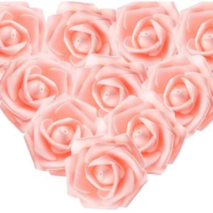 FLEUR ARTIFICIELLE 50PCS Rose Artificielle 7cm Tête de Fleur Décoration Mariage Party Cérémonie Accessoire de Cheveux (Champagne Rose)