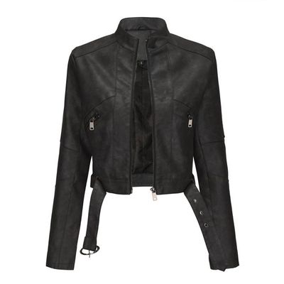 Blouson Femme Simili Cuir Col Montant INSFITY - Marron - Coupe slim - Printemps et Automne Marron - Prêt-à-Porter