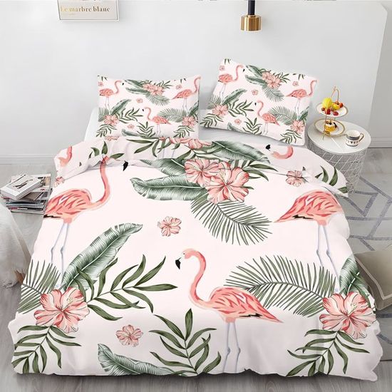 Housse De Couette 200X200 Feuilles Roses Parure De Lit 2 Personnes