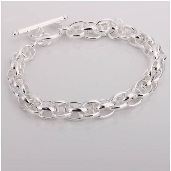 Bracelet Gourmette Ancien En Argent Massif 925, Maille Plaque Style Art Nouveau