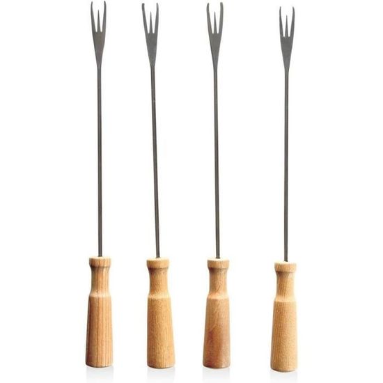 BOSKA Forchette Per Fonduta Set 4 Pezzi - Manico In Rovere, Punta Acciaio Inox, Lunghezza 25,4 Cm - 9