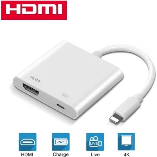 Adaptateur Lightning AV numérique pour iPhone vers TV, Adaptateur HDMI  Certifié Mfi pour iPhone 13-12-11-X-8-7, Convertisseur A9 - Cdiscount  Informatique