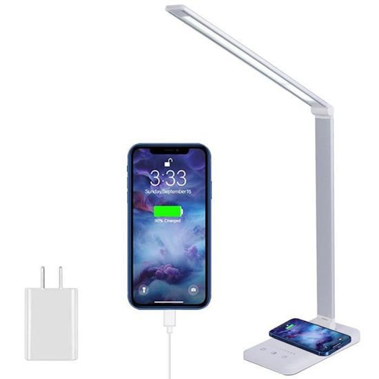 Lampe de bureau LED avec chargeur sans fil et port de chargement USB, adaptée à un usage domestique, blanche. | Leroy Merlin