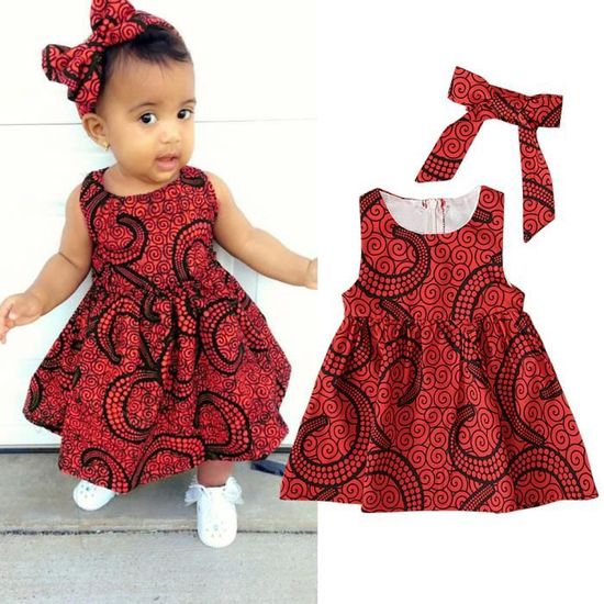 0 3 Ans Bebe Enfant Fille Vetements Robe Rouge d Ete de Style Boheme Africain avec Bandeau Cheveux Rouge Cdiscount Pret a Porter