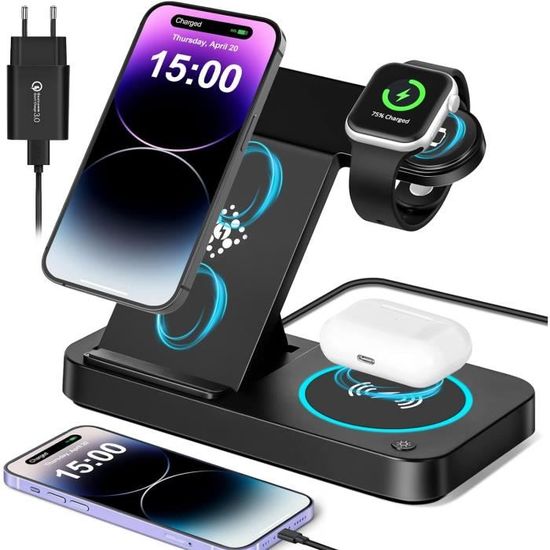 Chargeur Induction, 3 En 1 Pliable Chargeur Sans Fil, Station De Charge