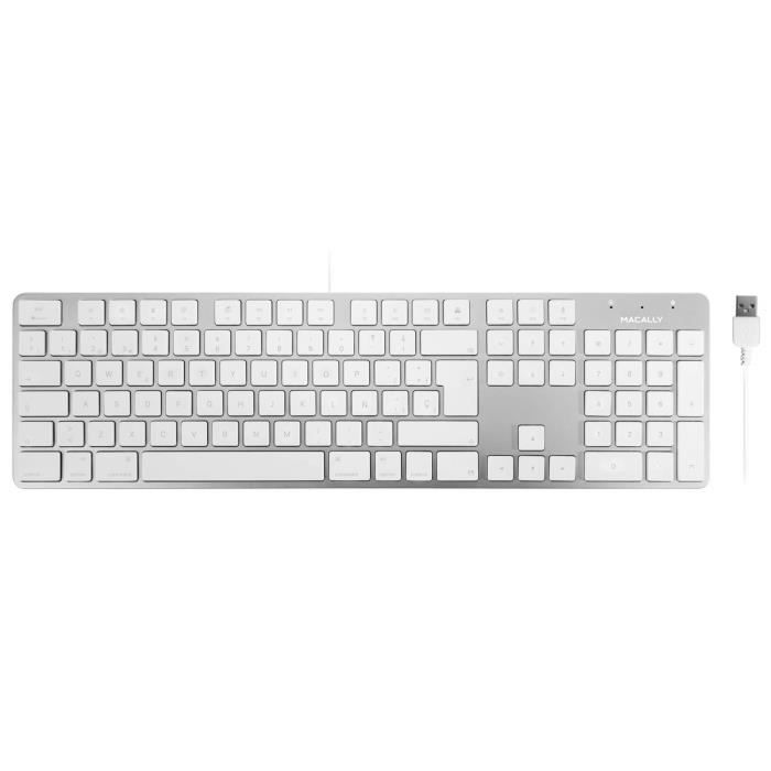 Macally SLIMKEYPROA-ES, Clavier USB-A pour Mac et PC, agencement Espagnol