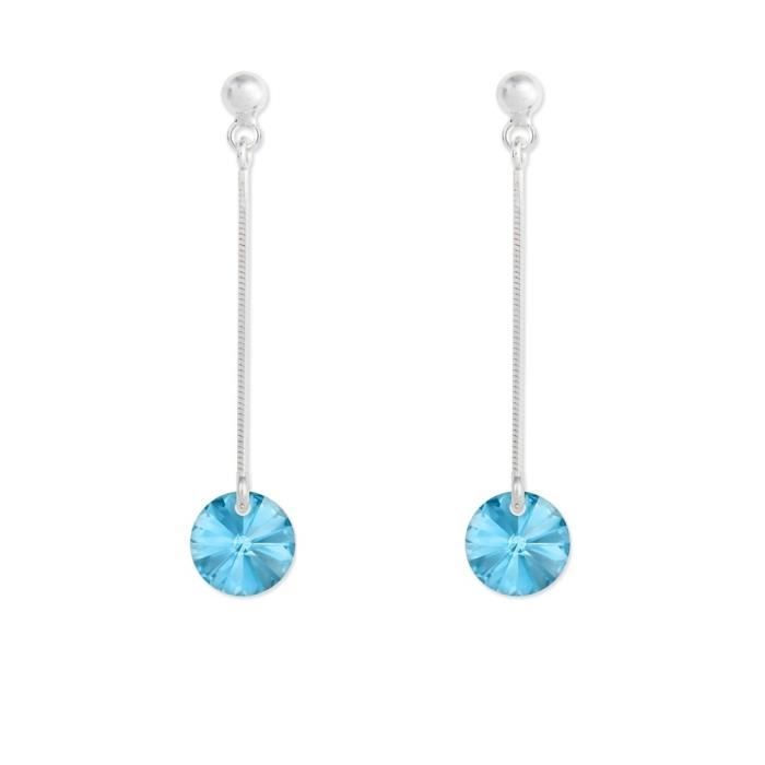 Boucles d'Oreilles Argent 925 Rhodie Rivoli 8mm Swarovski Element - Aquamarine