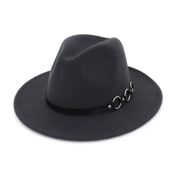 Gris foncé 56to58cm -QBHAT – chapeau en feutre de laine pour femmes et hommes, Style européen, Style Jazz, chapeau à large bord, Pan