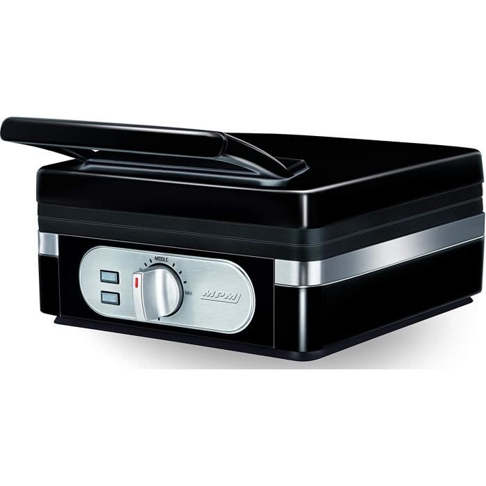 MPM MGO-24 Gaufrier professionnel pour 2 gaufres belges épaisses, plaques antiadhésives, température automatique, noir, 1400W