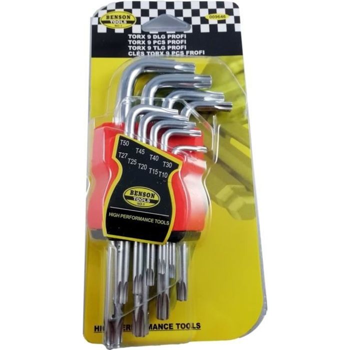 Jeu de 9 Clés Torx étoile Chrome Vanadium Bricolage Mécanique T10 à T50