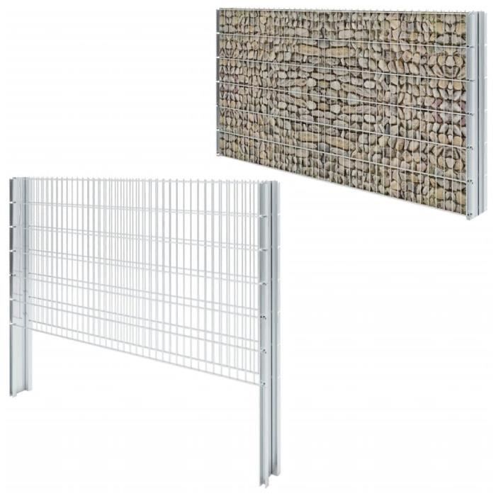 PRI Clôture gabion 2D Acier galvanisé 2,008x1,23m 16m total Argenté☻1