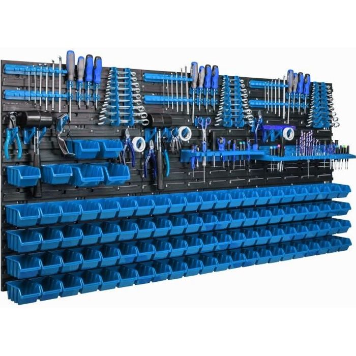 94 Boîtes Étagère murale système de rangement 173x78cm Porte-outil bac de rangement étagère d'atelier bacs a bec boites du garage