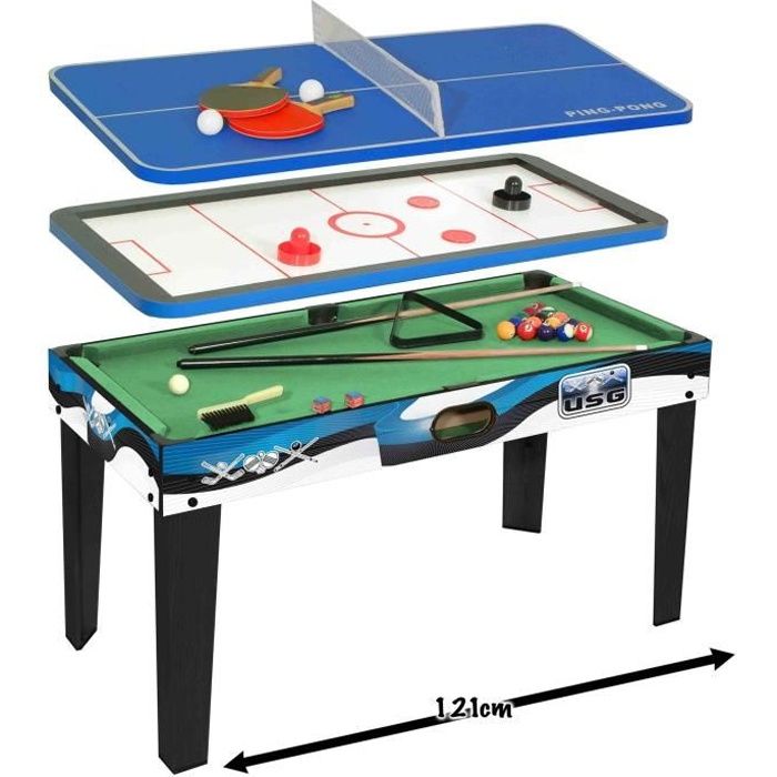 USG Table multi-jeux 3 en 1 (Billard américain + Air hockey + Ping-pong)