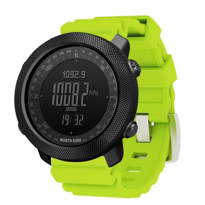 Montre-bracelet de sport numérique en plein air alarme multifonctionnelle altimètre température avec rétro-éclairage pour Vert