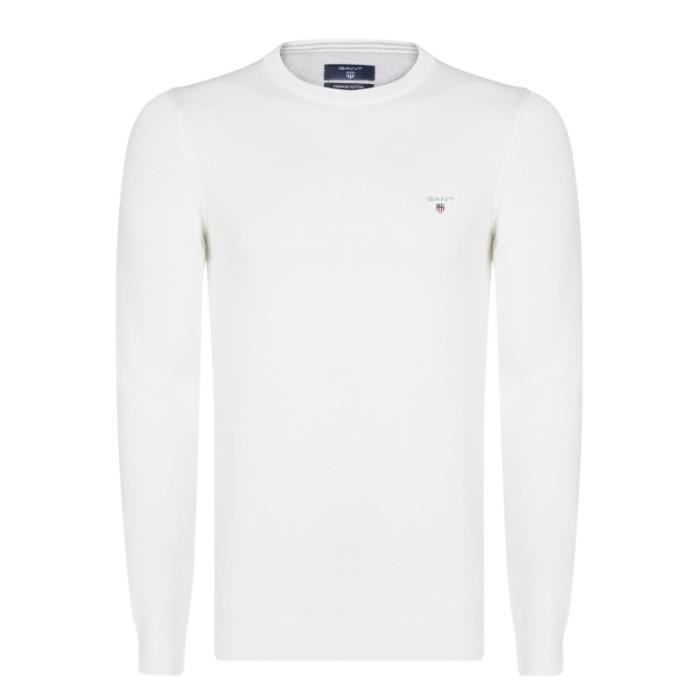 Gant Homme Pull Blanc Col Rond