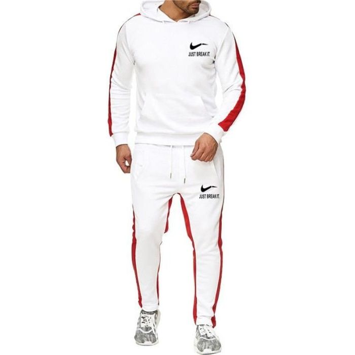 OUQING-Ensemble de survêtement marque homme impression deux pièces Épissage Pantalon de gymnastique Épaissir mode de veste à capuch