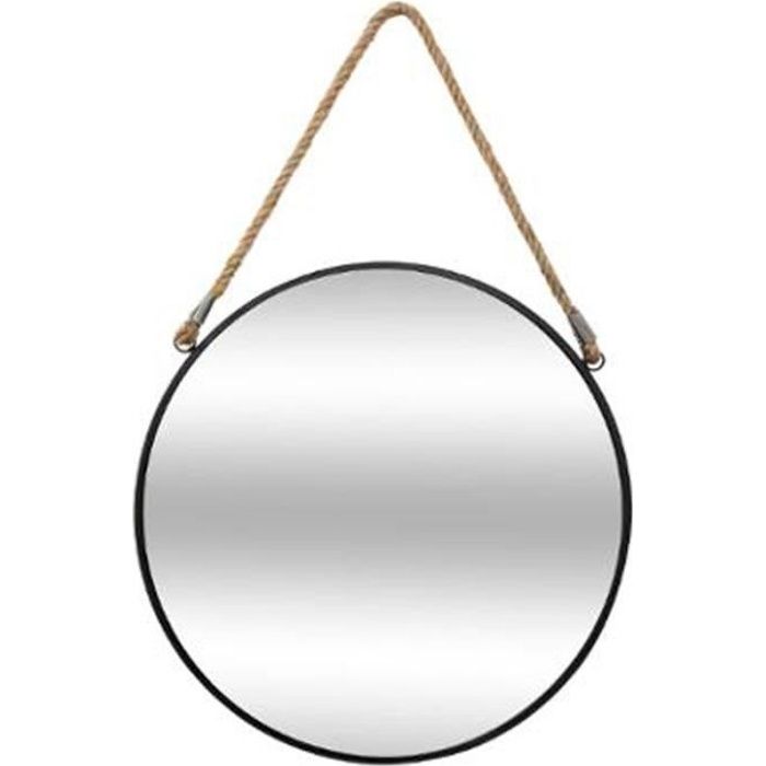 Miroir Rond en Métal -Corde- 55cm Noir