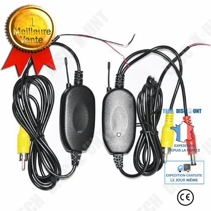 TD® kit émetteur récepteur transmetteur Câble caméra de recul 2.4G RCA vidéo sans fil voiture moniteur vue arrière alimentation sign