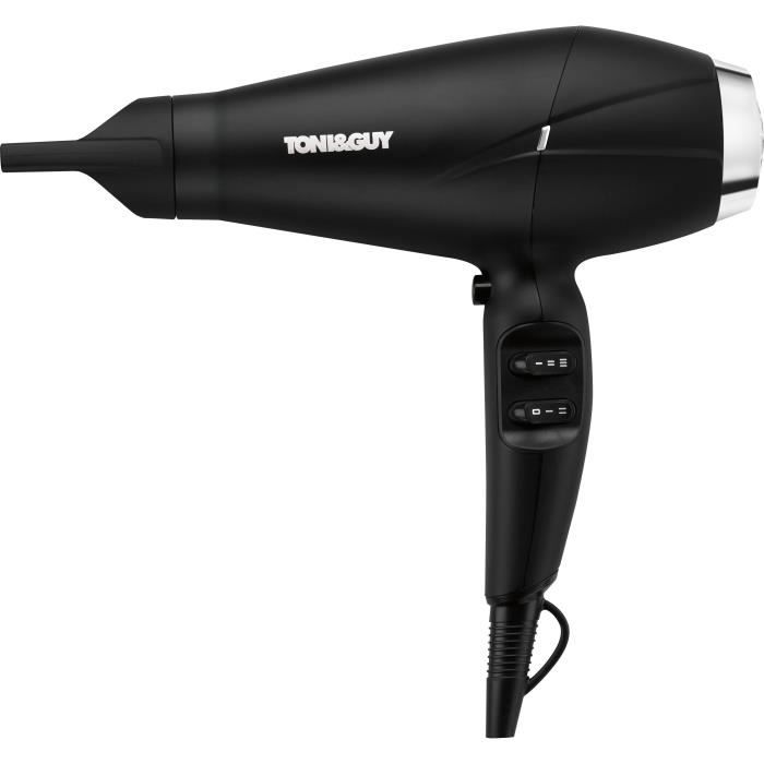 TONI&GUY TGDR5375UKE - Sèche cheveux ionique avec moteur AC - 2200W - 3 niveaux de chaleur - 2 vitesses - Noir