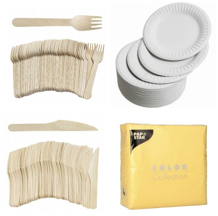 Lot De 300 Couverts Jetables En Bois - 100 Cuillères, 100 Fourchettes, 100 Couteaux - Pour Pique-nique, Fête - 2