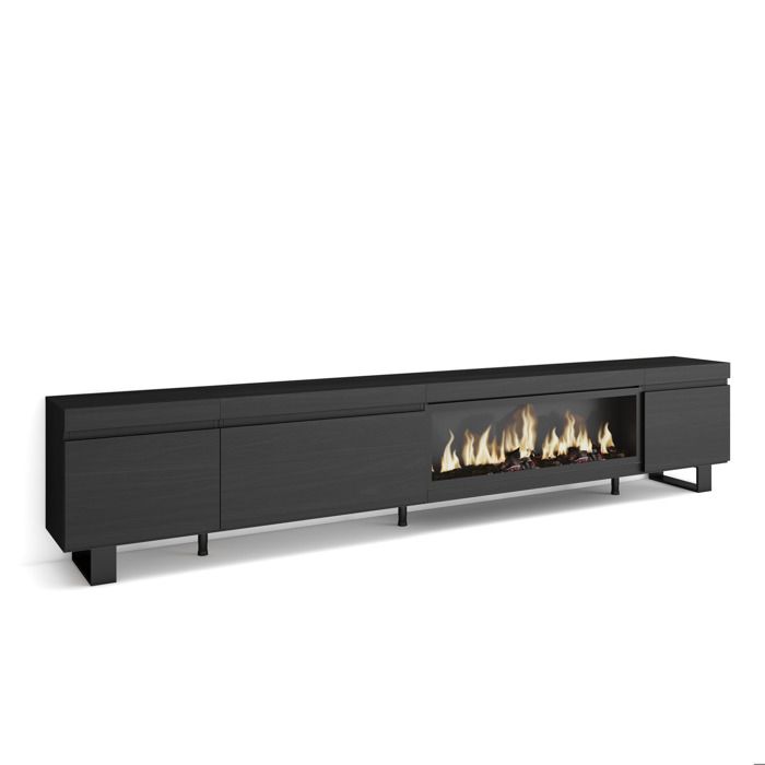 Meuble TV Banc Télé 288x35x57 cm TV grand format Cheminée électrique XXL Design industriel Noir RF3612