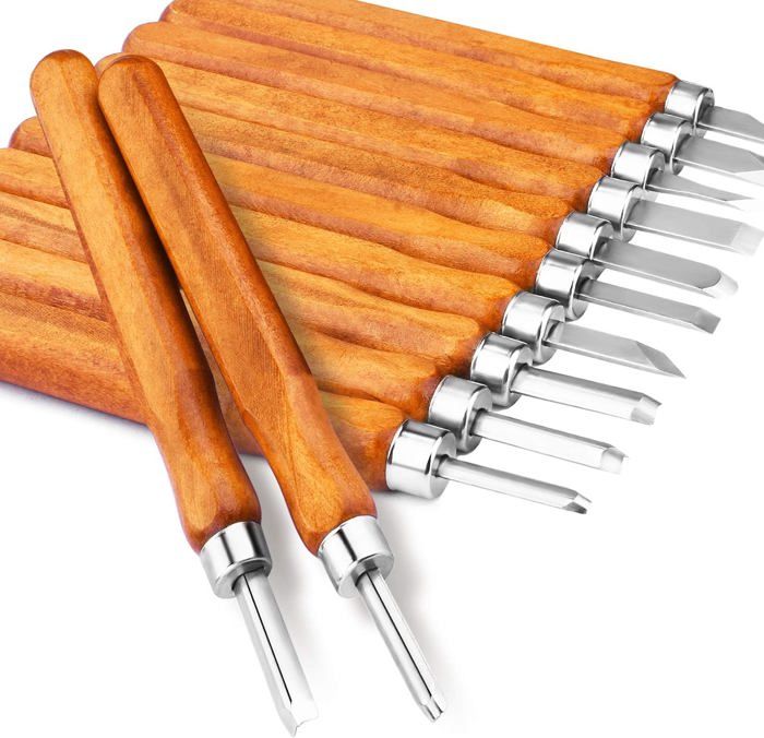 Kit De 12 Outils De Sculpture Sur Bois - Ciseaux, Gouges, Burins En Acier Trempé - Avec étui De Transport Enroulable - 6