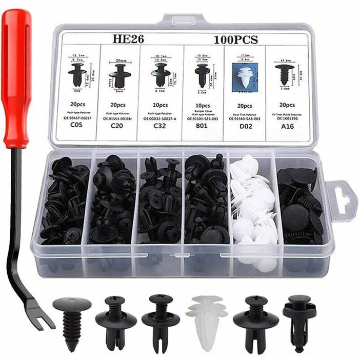 100 Clips Fixation Voiture QWORK - Rivets Plastique Pour Pare-chocs | Diamètre 8mm