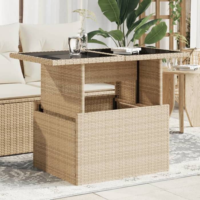 vidaXL Table de jardin dessus en verre beige 100x55x73 cm poly rotin table dextérieur table table à manger dextérieur 366059