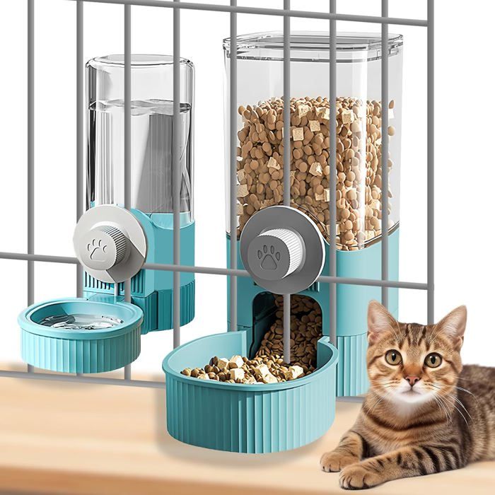 Distributeur automatique de nourriture et deau : 2 pcs distributeur de nourriture et distributeur deau pour animaux de compagnie
