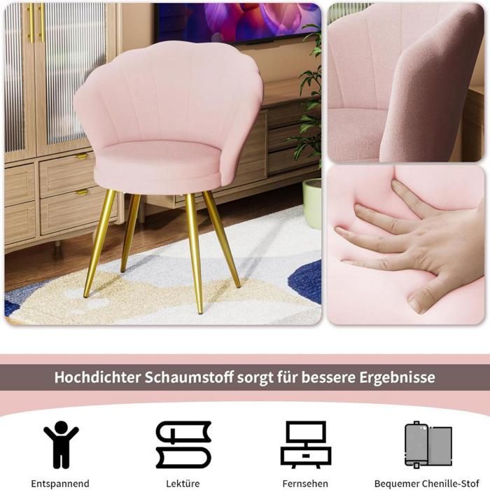 SUPFINE Fauteuil en Forme de Coquille Chaise de Salle à Manger en Velours avec Accoudoirs Rose Capacité de charge 150kg