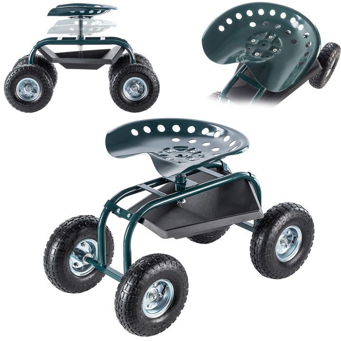KADAX Siège roulant de jardin pour le jardinage avec étagère pratique - Siège de jardin mobile - Tabouret de jardin (vert - noir)