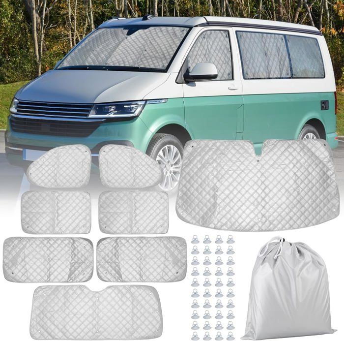 Pare-soleil Thermique 8 Pièces Pour VW T5 T6 - Housses Pare-brise Et Fenêtres Avec Ventouses - 13