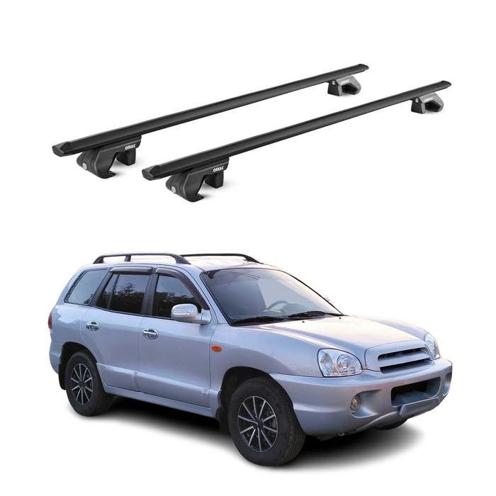 Barres De Toit Pour Hyundai Santa Fe 2001-2006 - Kit 3 Barres Aluminium Noir, Charge Max 75 Kg, Montage Sur Rails Existants