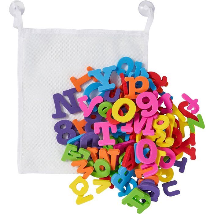 THE TWIDDLERS 100 Letters Numbers Bath Toys with Storage Bag ...