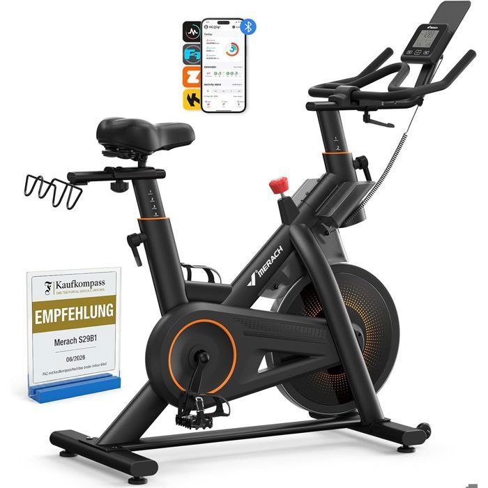 Vélo d’appartement Magnétique - MERACH - 16 Niveaux - Guidon/Selle Réglables - APP/Bluetooth - Porte-bouteille/Support Haltères