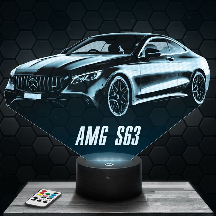 Lampe 3d _ Mercedes AMG S63 - Jouet Miniature Cadeau Mercedes AMG S63 - Veilleuse Led Tactile avec socle au choix TOP