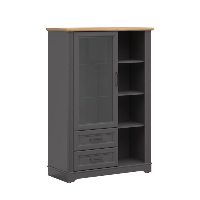 Vaisselier 1 porte 2 tiroirs Petits-meubles - Charlie - 100 x 42 x 146cm - Gris