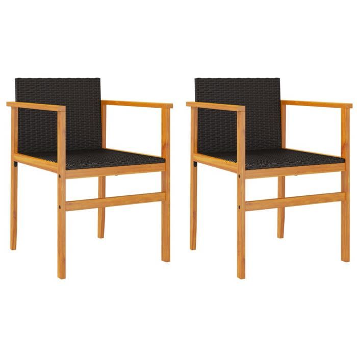 RebaisChaises de jardin - Siège avec Accoudoirs 1 place - lot de 2 noir Résine tressée et - bois massif CL818832