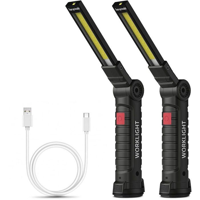 Lampe de poche rechargeable lampe de travail lampe datelier lampe de poche COB avec base magnétique lampe de camping 5 modes p