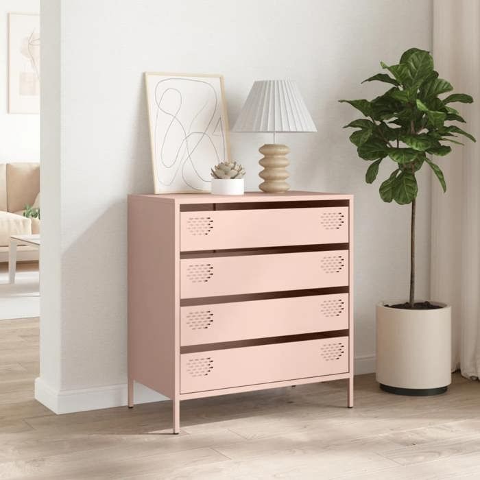 Rose Buffet de rangement - SOLOMOON - Commode salon - rose 68x39x735 cm - acier laminé à froid FR7194