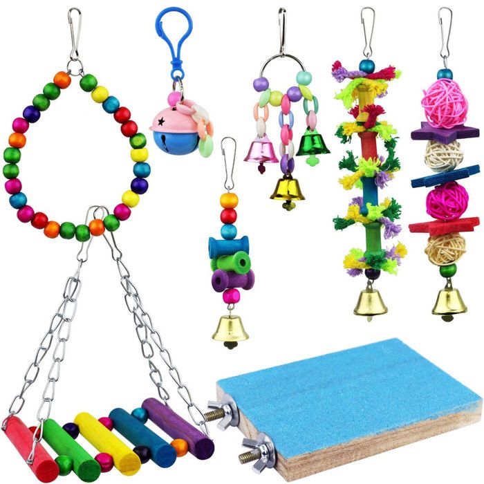 ASOCEA Jouet élastique En Corde D'oiseau Avec Cloche Spirale De Perroquet En Coton Balançoire Escalade Cage Debout Perchoir Pour Oiseaux Perruches Perruches