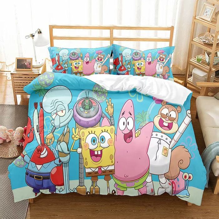 Housse de Couette 200x200 Animé 2 Personnes Parure de Lit Motif 2 Taies doreiller 50x75 Zippée Microfibre Doux(K3)