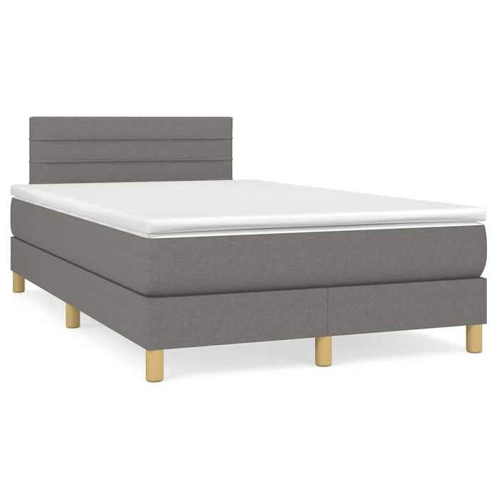 Sommier à lattes avec matelas et LED - vidaXL - 120x190 cm - Gris foncé - Tissu polyester - Tête de lit réglable