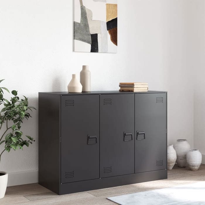 Buffet en acier - vidaXL - 99x39x73 cm - Noir - 6 compartiments - 3 portes - 3 poignées en métal - Capacité 90 kg