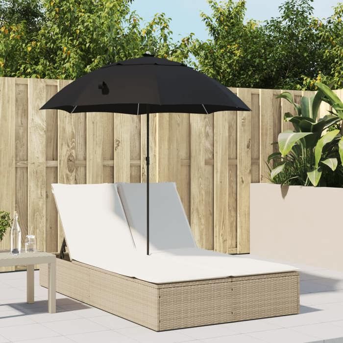 Chaise longue double en poly rotin vidaXL Coussins inclus Parasol inclinable Dossier réglable