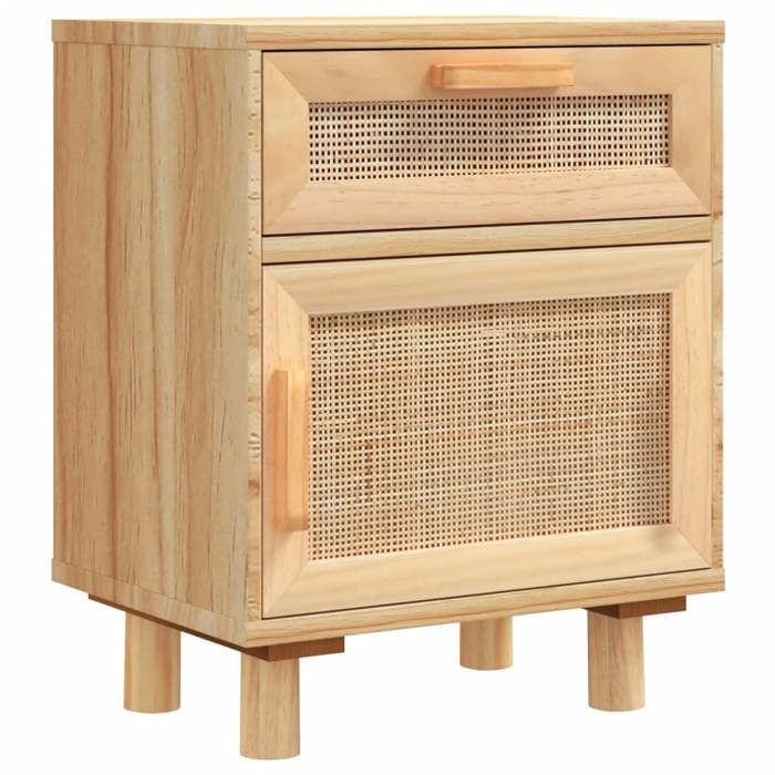Table de chevet en bois et rotin - GKO - Marron - Bois de pin massif - Rotin naturel - 40x30x50 cm